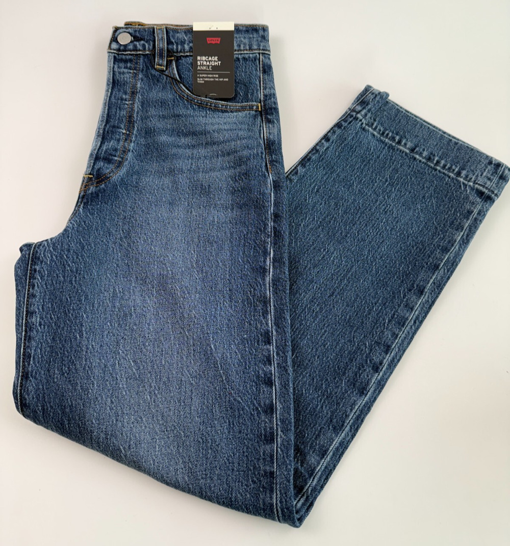 Levi's Premium Women Ribcage Straight Ankle Tailored Jeans 25x27 Blue NWT